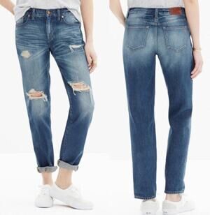 Madewell BoyJean Blue Torn Up Edition Distressed Jeans size 28